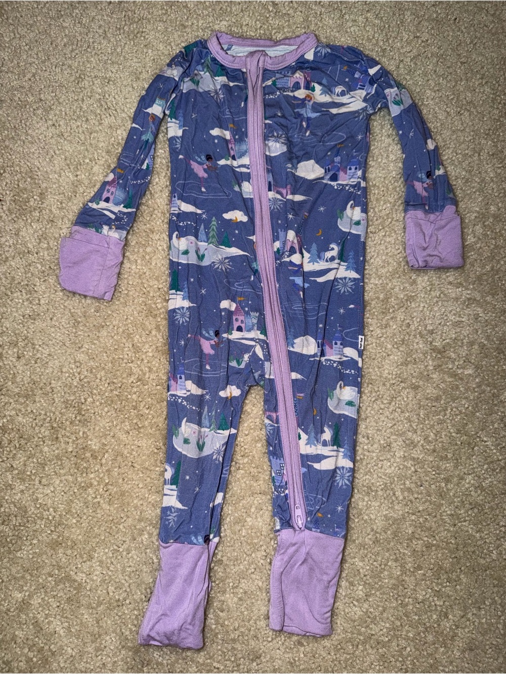 Little Sleepies Purple Snowy Village One-Piece Footie Pajamas